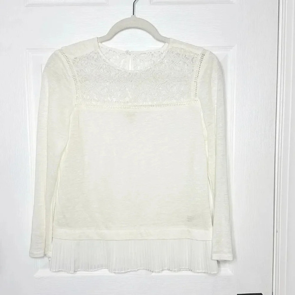 REBECCA TAYLOR Linen and Lace Blouse Pleated Hem Size XS Elevated‎ Basic Preppy - Picture 1 of 5